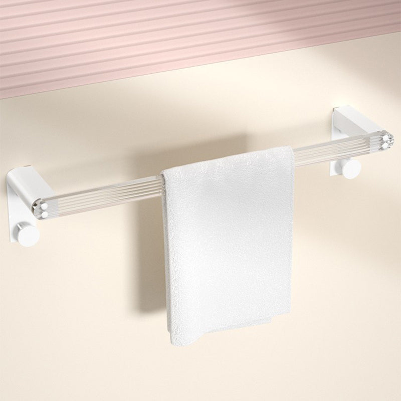 White & Clear Acrylic Bathroom Accessory Set with Towel Bar/Paper Holder/Robe Hook Single Bar Towel Bar Clearhalo 'Bathroom Hardware Sets' 'Bathroom Hardware' 'Bathroom Remodel & Bathroom Fixtures' 'bathroom_hardware_sets' 'Home Improvement' 'home_improvement' 'home_improvement_bathroom_hardware_sets' 6876527