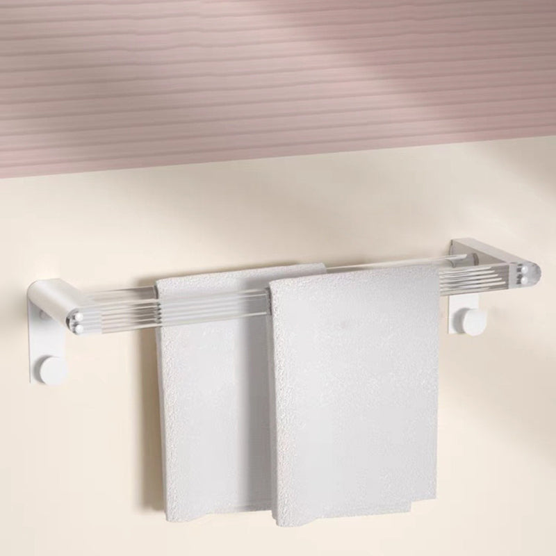 White & Clear Acrylic Bathroom Accessory Set with Towel Bar/Paper Holder/Robe Hook Double Bars Towel Bar Clearhalo 'Bathroom Hardware Sets' 'Bathroom Hardware' 'Bathroom Remodel & Bathroom Fixtures' 'bathroom_hardware_sets' 'Home Improvement' 'home_improvement' 'home_improvement_bathroom_hardware_sets' 6876528