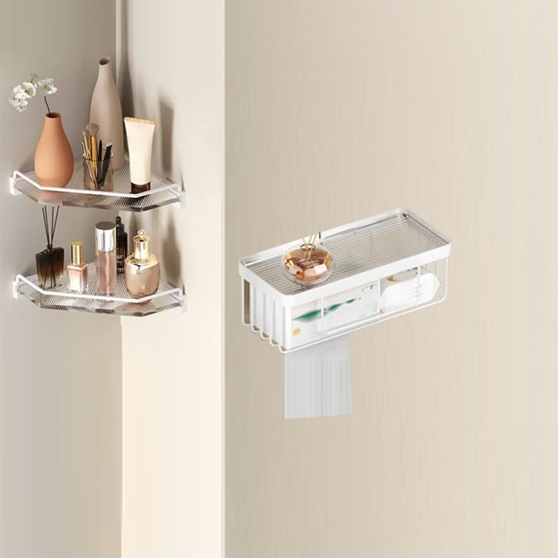 White & Clear Acrylic Bathroom Accessory Set with Towel Bar/Paper Holder/Robe Hook Triangular Bathroom Shelf with Toilet Paper Shelf Clearhalo 'Bathroom Hardware Sets' 'Bathroom Hardware' 'Bathroom Remodel & Bathroom Fixtures' 'bathroom_hardware_sets' 'Home Improvement' 'home_improvement' 'home_improvement_bathroom_hardware_sets' 6876531