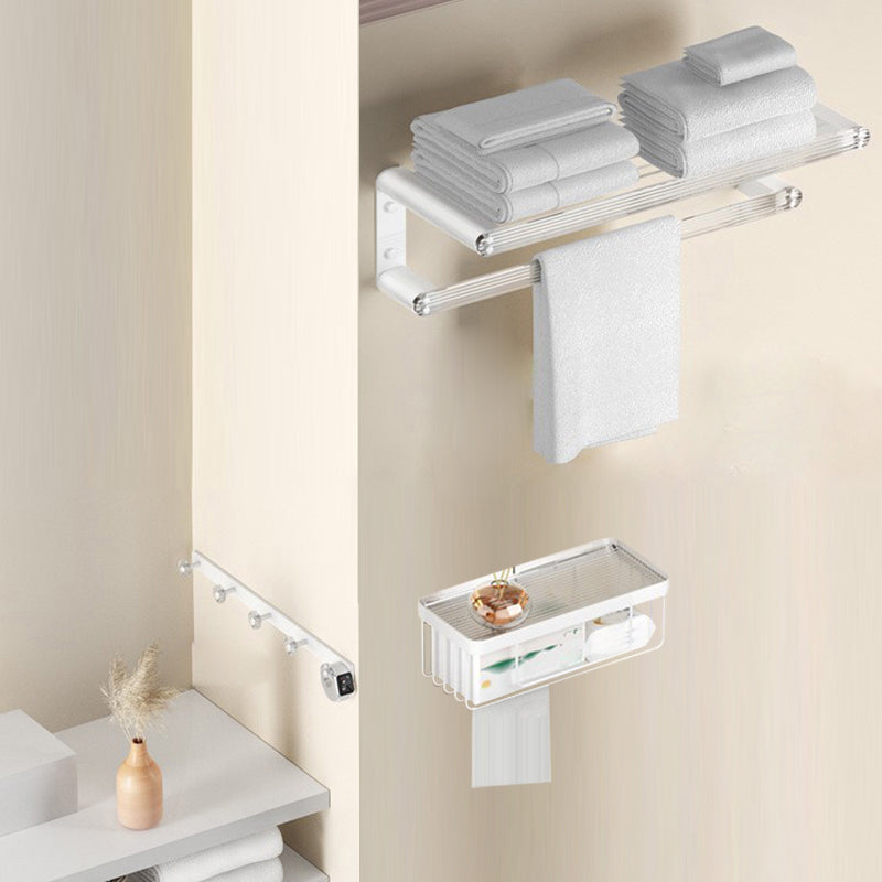 White & Clear Acrylic Bathroom Accessory Set with Towel Bar/Paper Holder/Robe Hook Towel Rack with Toilet Paper Holder and Row Hook Clearhalo 'Bathroom Hardware Sets' 'Bathroom Hardware' 'Bathroom Remodel & Bathroom Fixtures' 'bathroom_hardware_sets' 'Home Improvement' 'home_improvement' 'home_improvement_bathroom_hardware_sets' 6876532