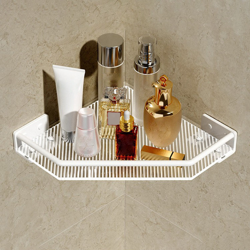 White & Clear Acrylic Bathroom Accessory Set with Towel Bar/Paper Holder/Robe Hook Triangular Bath Shelf (8"L) Clearhalo 'Bathroom Hardware Sets' 'Bathroom Hardware' 'Bathroom Remodel & Bathroom Fixtures' 'bathroom_hardware_sets' 'Home Improvement' 'home_improvement' 'home_improvement_bathroom_hardware_sets' 6876533