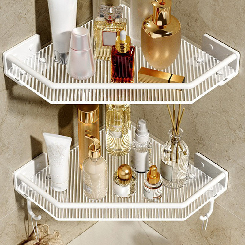 White & Clear Acrylic Bathroom Accessory Set with Towel Bar/Paper Holder/Robe Hook 2-Piece Triangular Bath Shelf (8"L) Clearhalo 'Bathroom Hardware Sets' 'Bathroom Hardware' 'Bathroom Remodel & Bathroom Fixtures' 'bathroom_hardware_sets' 'Home Improvement' 'home_improvement' 'home_improvement_bathroom_hardware_sets' 6876535