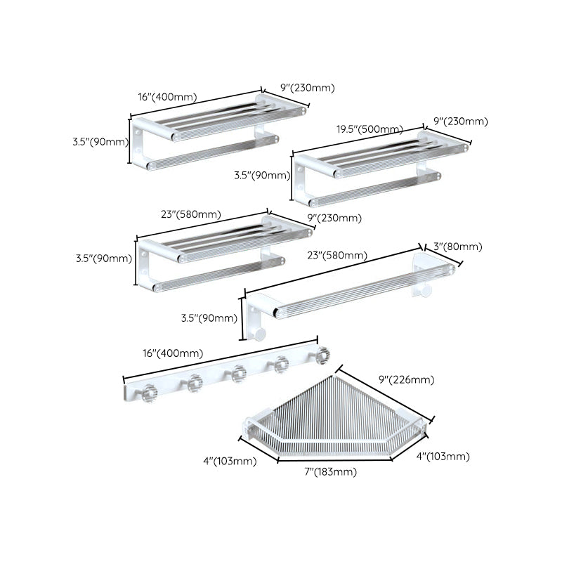 White & Clear Acrylic Bathroom Accessory Set with Towel Bar/Paper Holder/Robe Hook Clearhalo 'Bathroom Hardware Sets' 'Bathroom Hardware' 'Bathroom Remodel & Bathroom Fixtures' 'bathroom_hardware_sets' 'Home Improvement' 'home_improvement' 'home_improvement_bathroom_hardware_sets' 6876538