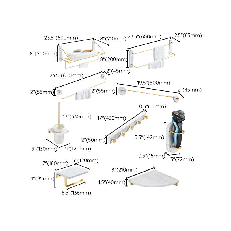 Modern Bathroom Accessory As Individual Or As a Set in Marble and Metal Clearhalo 'Bathroom Hardware Sets' 'Bathroom Hardware' 'Bathroom Remodel & Bathroom Fixtures' 'bathroom_hardware_sets' 'Home Improvement' 'home_improvement' 'home_improvement_bathroom_hardware_sets' 6876588