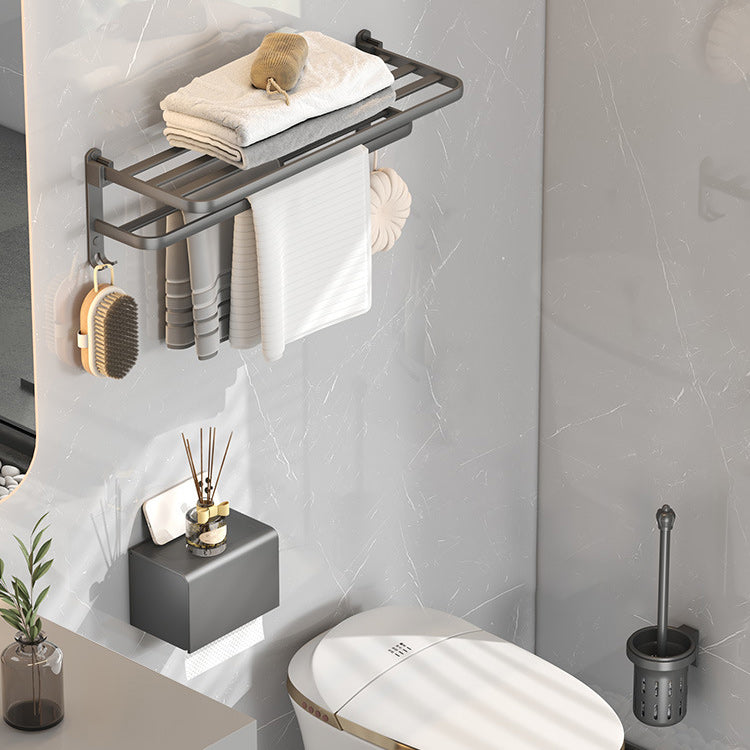 Contemporary Gray Bathroom Hardware Set with Bath Shelf/Towel Bar/Robe Hooks /Paper Holder - Clearhalo