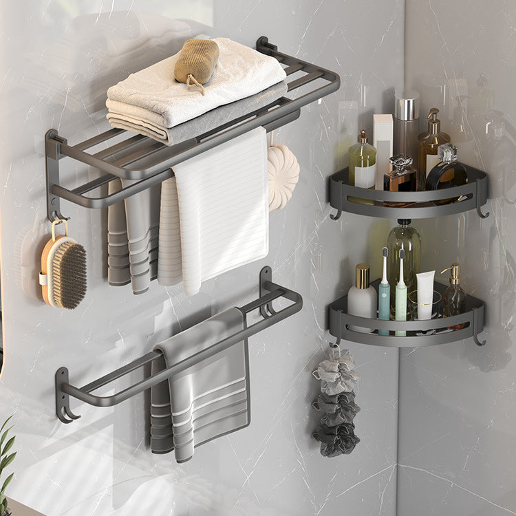 Contemporary Gray Bathroom Hardware Set with Bath Shelf/Towel Bar/Robe Hooks/Paper Holder 4-Piece Set (Towel Bar) Clearhalo 'Bathroom Hardware Sets' 'Bathroom Hardware' 'Bathroom Remodel & Bathroom Fixtures' 'bathroom_hardware_sets' 'Home Improvement' 'home_improvement' 'home_improvement_bathroom_hardware_sets' 6876615