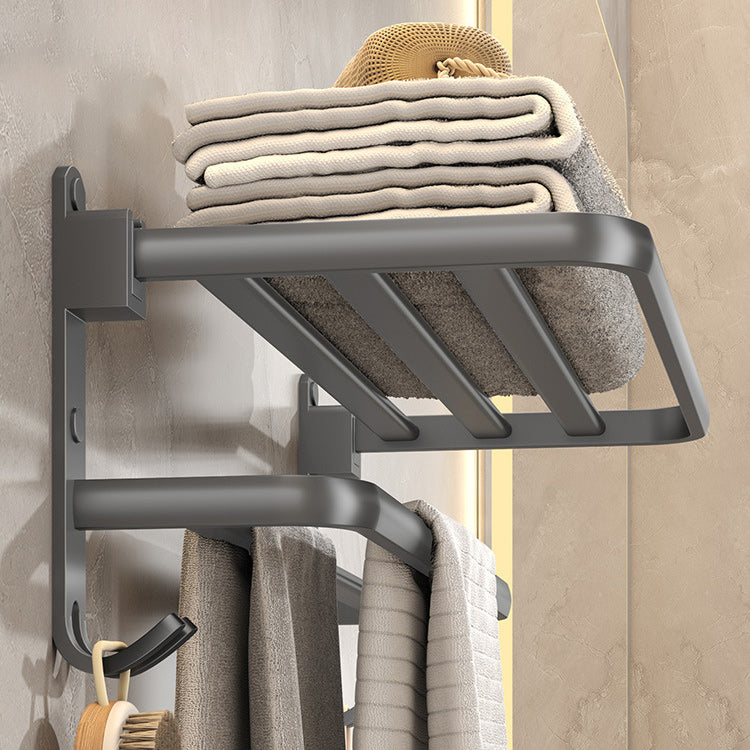 Contemporary Gray Bathroom Hardware Set with Bath Shelf/Towel Bar/Robe Hooks/Paper Holder Clearhalo 'Bathroom Hardware Sets' 'Bathroom Hardware' 'Bathroom Remodel & Bathroom Fixtures' 'bathroom_hardware_sets' 'Home Improvement' 'home_improvement' 'home_improvement_bathroom_hardware_sets' 6876616