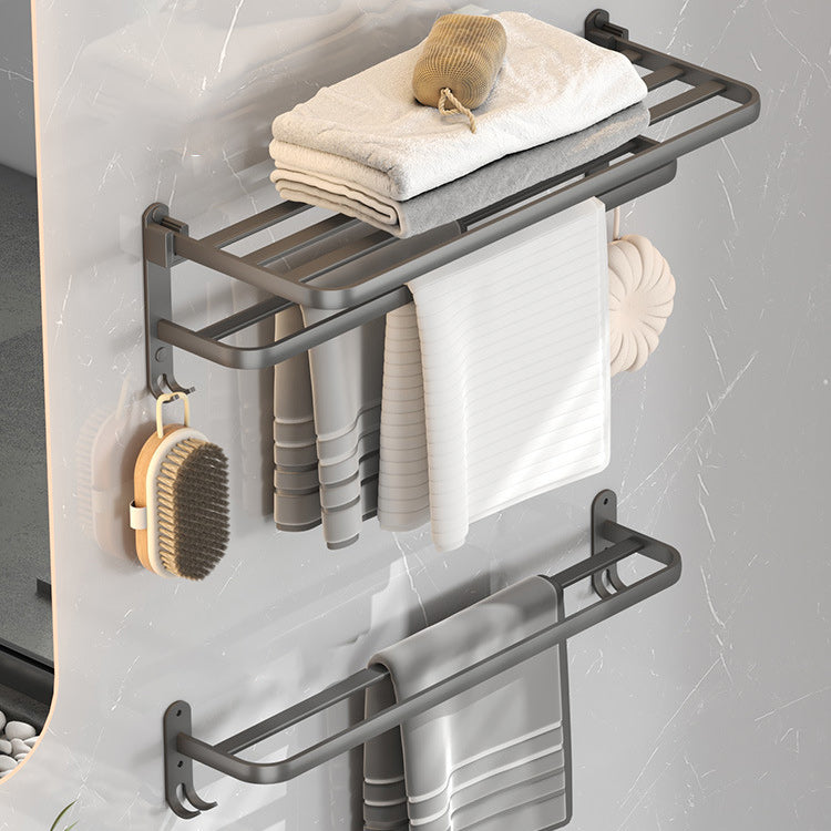 Contemporary Gray Bathroom Hardware Set with Bath Shelf/Towel Bar/Robe Hooks/Paper Holder Towel Rack with Towel Bar Clearhalo 'Bathroom Hardware Sets' 'Bathroom Hardware' 'Bathroom Remodel & Bathroom Fixtures' 'bathroom_hardware_sets' 'Home Improvement' 'home_improvement' 'home_improvement_bathroom_hardware_sets' 6876618