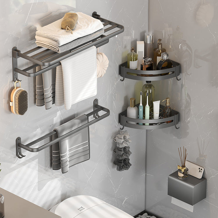 Contemporary Gray Bathroom Hardware Set with Bath Shelf/Towel Bar/Robe Hooks/Paper Holder 5-Piece Set (Toilet Paper Holder) Clearhalo 'Bathroom Hardware Sets' 'Bathroom Hardware' 'Bathroom Remodel & Bathroom Fixtures' 'bathroom_hardware_sets' 'Home Improvement' 'home_improvement' 'home_improvement_bathroom_hardware_sets' 6876622