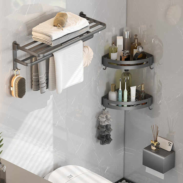 Contemporary Gray Bathroom Hardware Set with Bath Shelf/Towel Bar/Robe Hooks/Paper Holder 4-Piece Set (Toilet Paper Holder) Clearhalo 'Bathroom Hardware Sets' 'Bathroom Hardware' 'Bathroom Remodel & Bathroom Fixtures' 'bathroom_hardware_sets' 'Home Improvement' 'home_improvement' 'home_improvement_bathroom_hardware_sets' 6876626