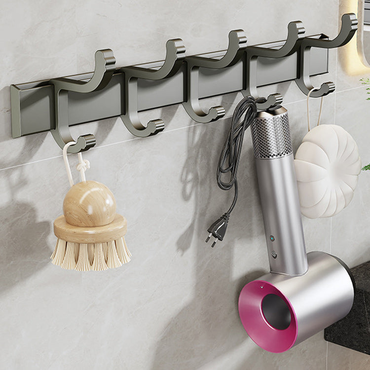 Contemporary Gray Bathroom Hardware Set with Bath Shelf/Towel Bar/Robe Hooks/Paper Holder Row Hook (5 Rows) Clearhalo 'Bathroom Hardware Sets' 'Bathroom Hardware' 'Bathroom Remodel & Bathroom Fixtures' 'bathroom_hardware_sets' 'Home Improvement' 'home_improvement' 'home_improvement_bathroom_hardware_sets' 6876634