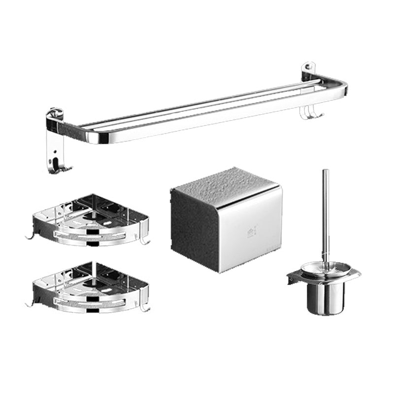 Polished Chrome Bath Hardware Set in Stainless Steel with Bath Shelf/Robe Hooks/Towel Bar 5-Piece Set (Double Rods) Clearhalo 'Bathroom Hardware Sets' 'Bathroom Hardware' 'Bathroom Remodel & Bathroom Fixtures' 'bathroom_hardware_sets' 'Home Improvement' 'home_improvement' 'home_improvement_bathroom_hardware_sets' 6876655