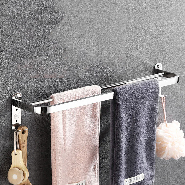 Polished Chrome Bath Hardware Set in Stainless Steel with Bath Shelf/Robe Hooks/Towel Bar Clearhalo 'Bathroom Hardware Sets' 'Bathroom Hardware' 'Bathroom Remodel & Bathroom Fixtures' 'bathroom_hardware_sets' 'Home Improvement' 'home_improvement' 'home_improvement_bathroom_hardware_sets' 6876670