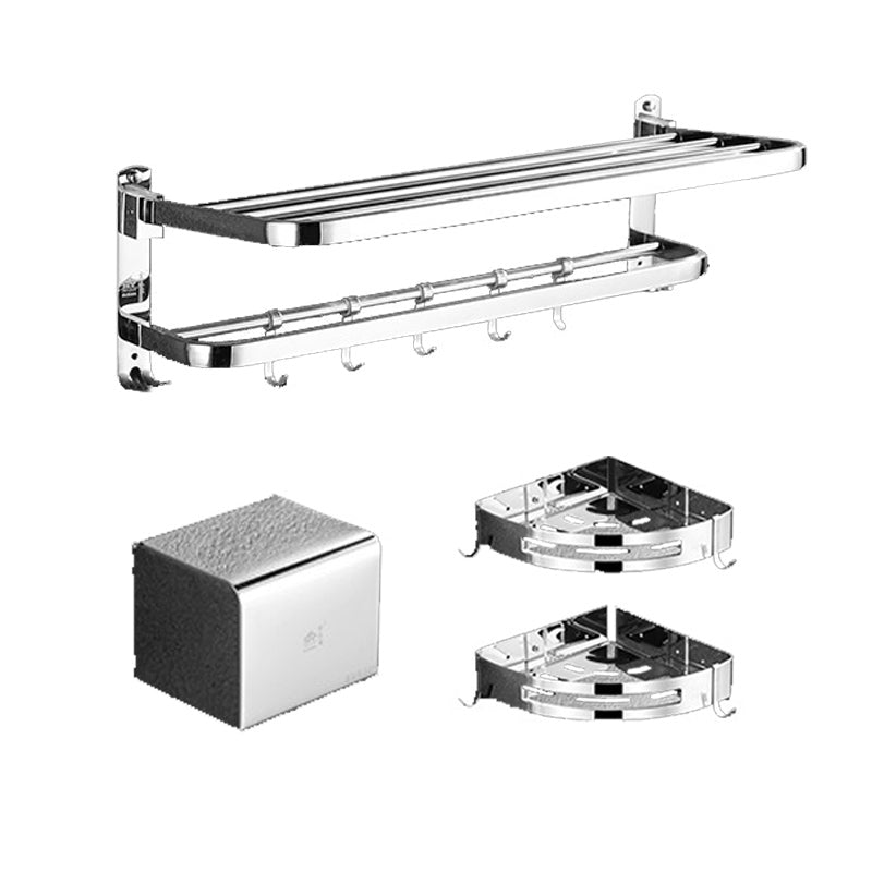 Polished Chrome Bath Hardware Set in Stainless Steel with Bath Shelf/Robe Hooks/Towel Bar 4-Piece (Towel Rack) Clearhalo 'Bathroom Hardware Sets' 'Bathroom Hardware' 'Bathroom Remodel & Bathroom Fixtures' 'bathroom_hardware_sets' 'Home Improvement' 'home_improvement' 'home_improvement_bathroom_hardware_sets' 6876674