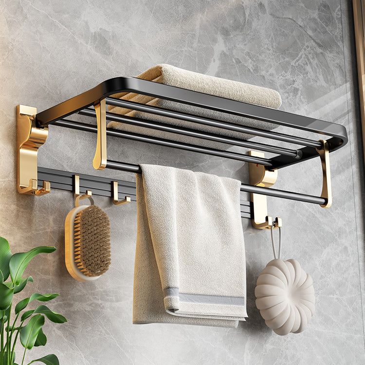 Black and Brass Bathroom Accessory Set Contemporary Bath Set with Bath Shelf/Towel Bar Clearhalo 'Bathroom Hardware Sets' 'Bathroom Hardware' 'Bathroom Remodel & Bathroom Fixtures' 'bathroom_hardware_sets' 'Home Improvement' 'home_improvement' 'home_improvement_bathroom_hardware_sets' 6876682