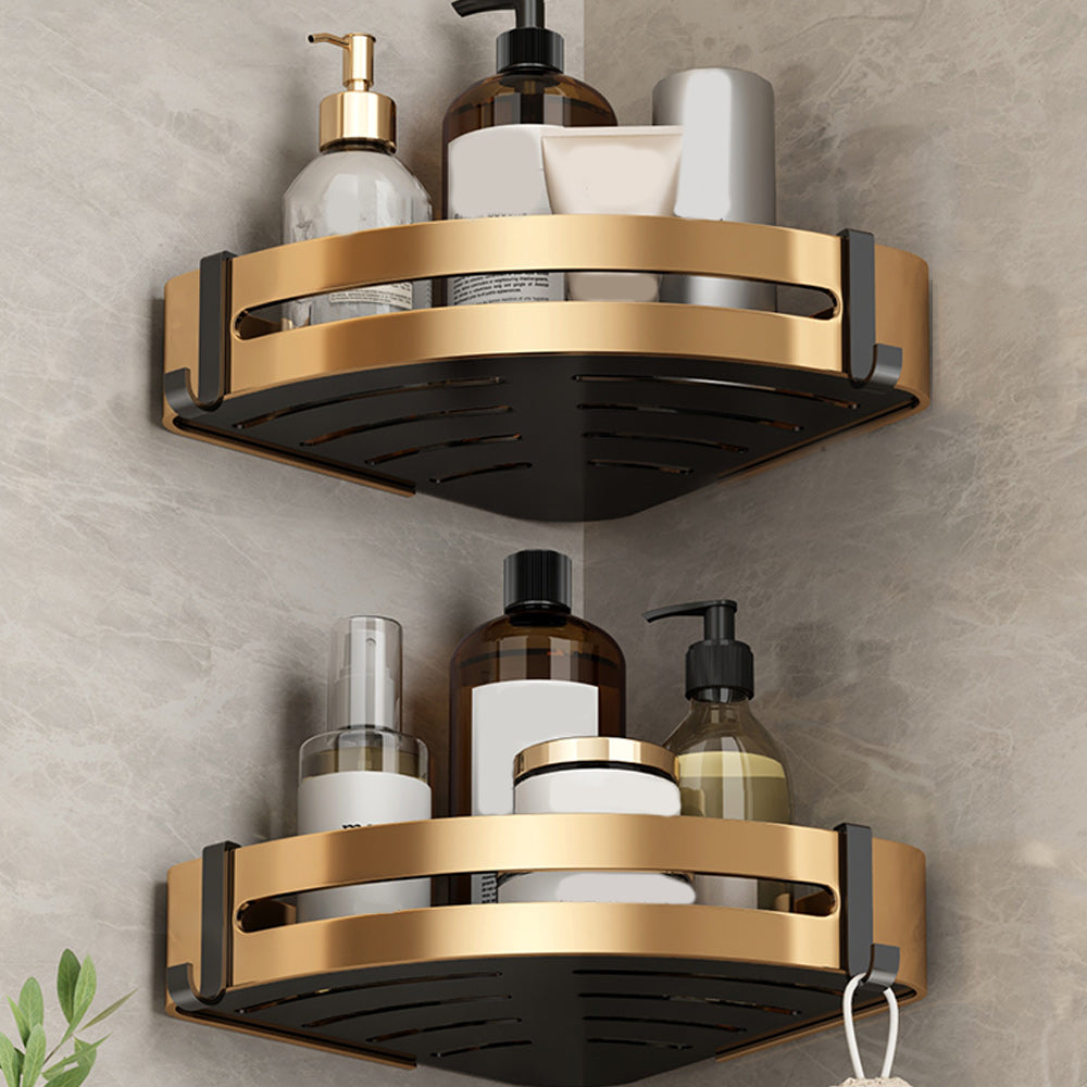 Black and Brass Bathroom Accessory Set Contemporary Bath Set with Bath Shelf/Towel Bar 2-Piece Set (Triangular Bath Shelf) Clearhalo 'Bathroom Hardware Sets' 'Bathroom Hardware' 'Bathroom Remodel & Bathroom Fixtures' 'bathroom_hardware_sets' 'Home Improvement' 'home_improvement' 'home_improvement_bathroom_hardware_sets' 6876684