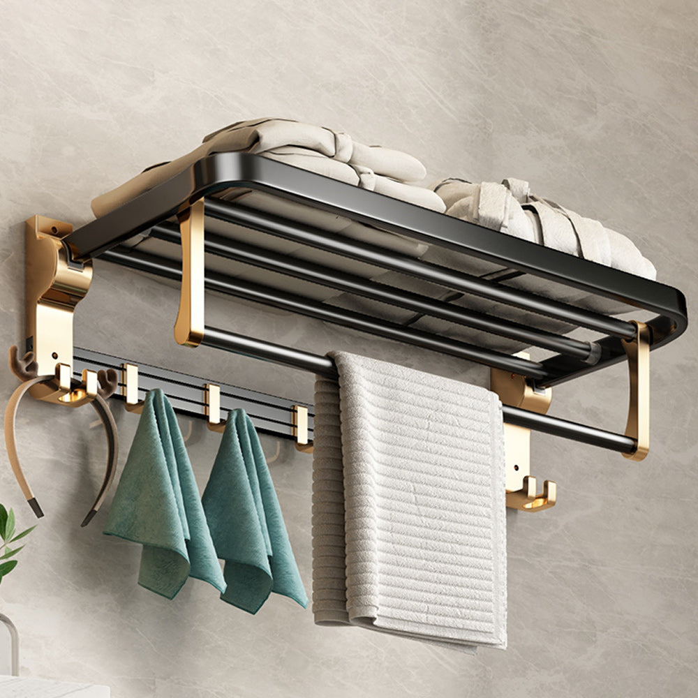 Black and Brass Bathroom Accessory Set Contemporary Bath Set with Bath Shelf/Towel Bar Clearhalo 'Bathroom Hardware Sets' 'Bathroom Hardware' 'Bathroom Remodel & Bathroom Fixtures' 'bathroom_hardware_sets' 'Home Improvement' 'home_improvement' 'home_improvement_bathroom_hardware_sets' 6876686