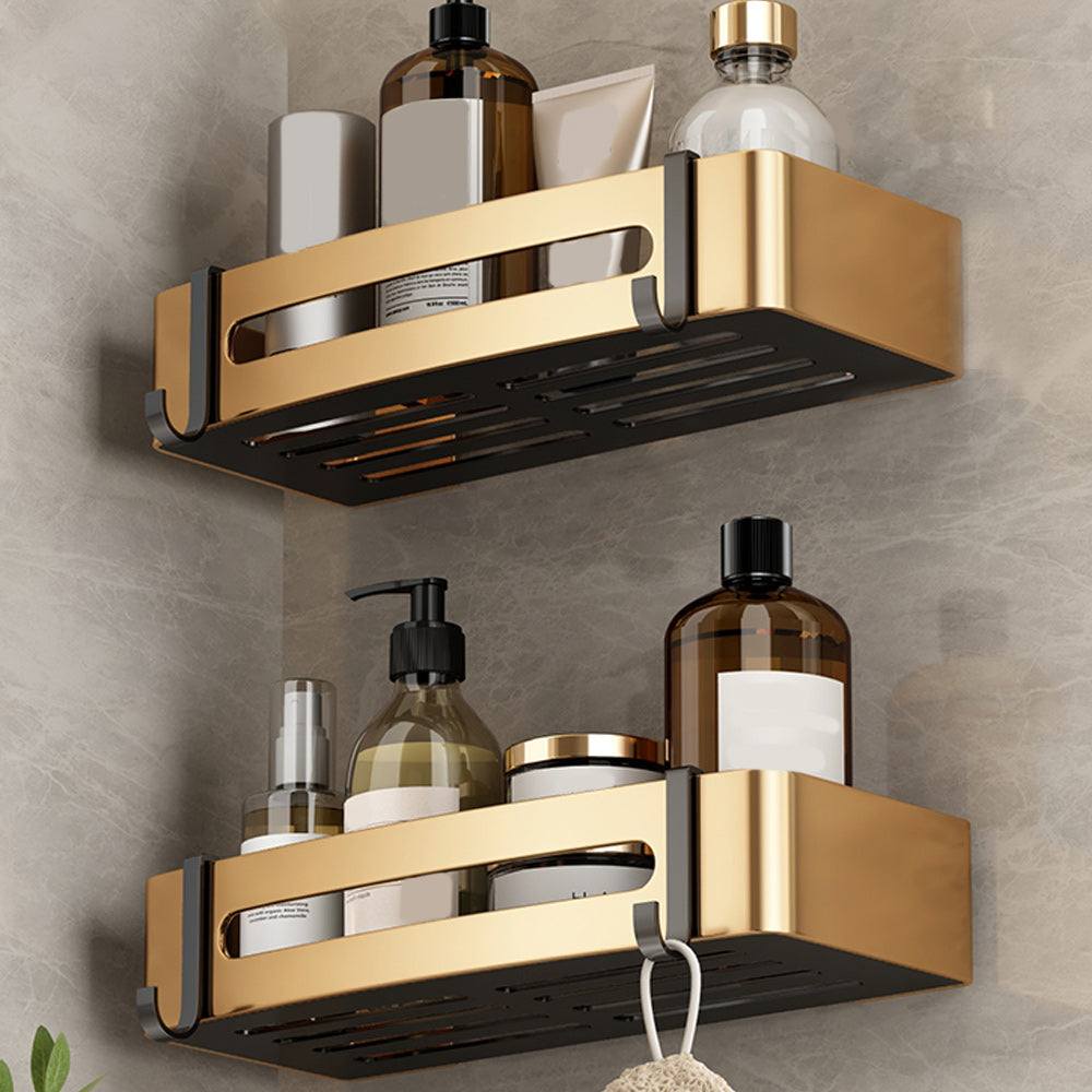 Black and Brass Bathroom Accessory Set Contemporary Bath Set with Bath Shelf/Towel Bar 2-Piece Set (Square Bath Shelf) Clearhalo 'Bathroom Hardware Sets' 'Bathroom Hardware' 'Bathroom Remodel & Bathroom Fixtures' 'bathroom_hardware_sets' 'Home Improvement' 'home_improvement' 'home_improvement_bathroom_hardware_sets' 6876687