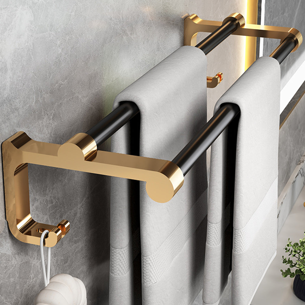 Black and Brass Bathroom Accessory Set Contemporary Bath Set with Bath Shelf/Towel Bar Double Bars Towel Bar Clearhalo 'Bathroom Hardware Sets' 'Bathroom Hardware' 'Bathroom Remodel & Bathroom Fixtures' 'bathroom_hardware_sets' 'Home Improvement' 'home_improvement' 'home_improvement_bathroom_hardware_sets' 6876702