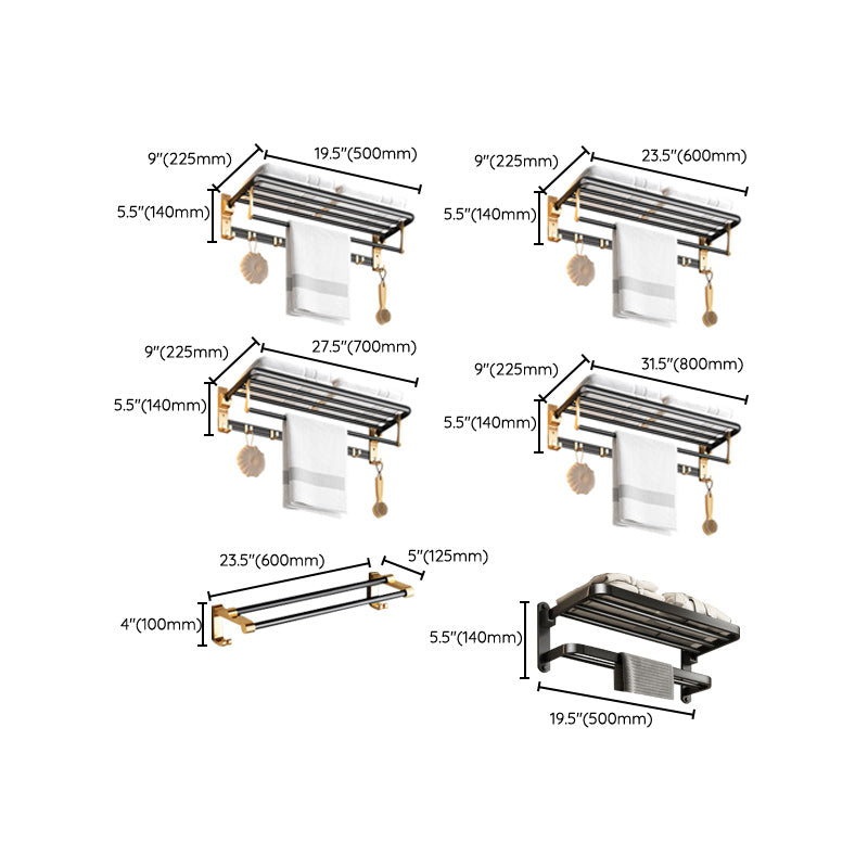 Black and Brass Bathroom Accessory Set Contemporary Bath Set with Bath Shelf/Towel Bar Clearhalo 'Bathroom Hardware Sets' 'Bathroom Hardware' 'Bathroom Remodel & Bathroom Fixtures' 'bathroom_hardware_sets' 'Home Improvement' 'home_improvement' 'home_improvement_bathroom_hardware_sets' 6876705