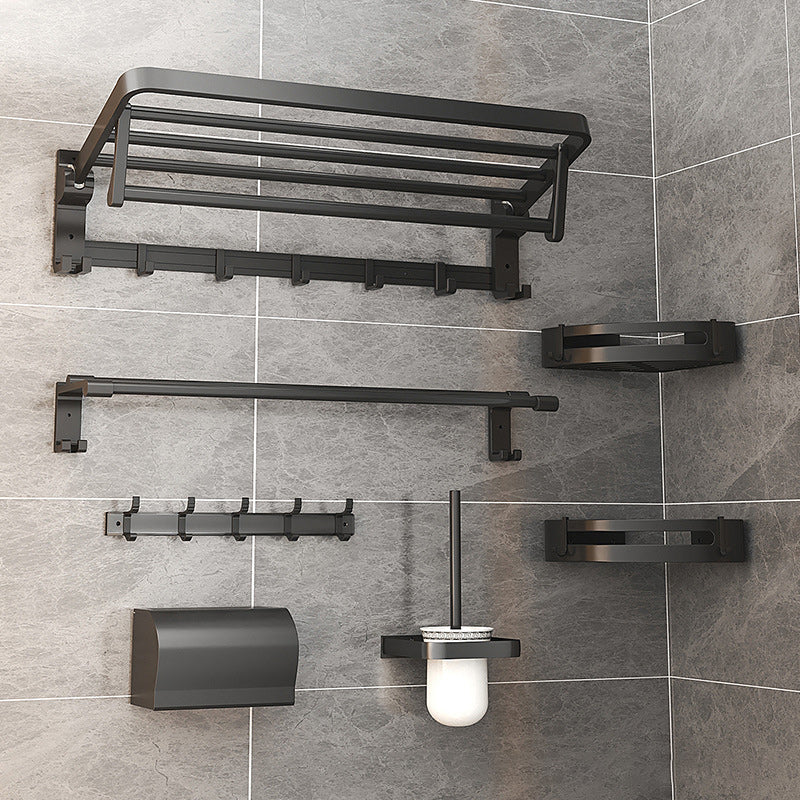 Set di accessori da bagno moderno nero opaco con mensola da bagno/ganci per  accappatoio/portasciugamani - Clearhalo