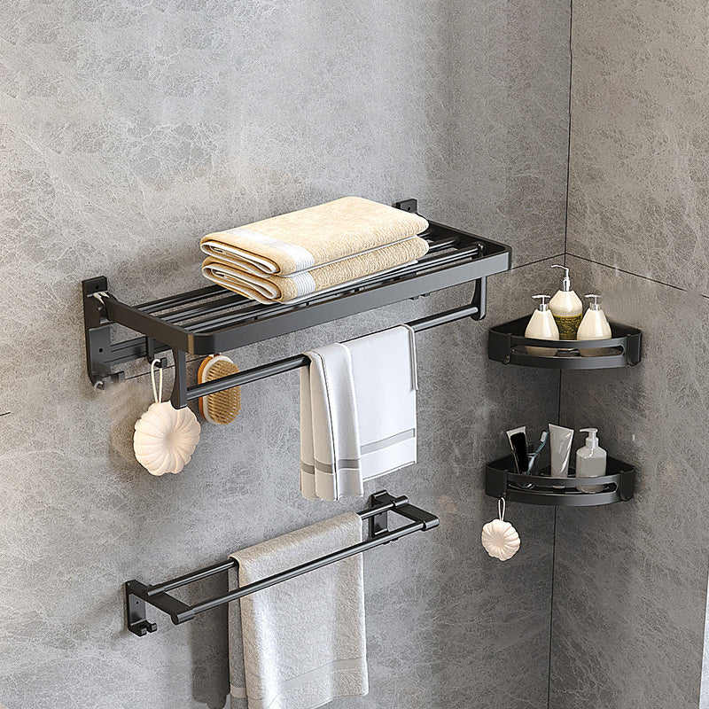 Modern Matte Black Bathroom Accessory Set with Bath Shelf/Robe Hooks/Towel Bar 4-Piece Set (Towel Bar) Clearhalo 'Bathroom Hardware Sets' 'Bathroom Hardware' 'Bathroom Remodel & Bathroom Fixtures' 'bathroom_hardware_sets' 'Home Improvement' 'home_improvement' 'home_improvement_bathroom_hardware_sets' 6876710