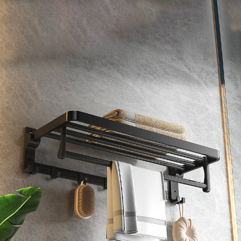 Modern Matte Black Bathroom Accessory Set with Bath Shelf/Robe Hooks/Towel Bar Clearhalo 'Bathroom Hardware Sets' 'Bathroom Hardware' 'Bathroom Remodel & Bathroom Fixtures' 'bathroom_hardware_sets' 'Home Improvement' 'home_improvement' 'home_improvement_bathroom_hardware_sets' 6876713