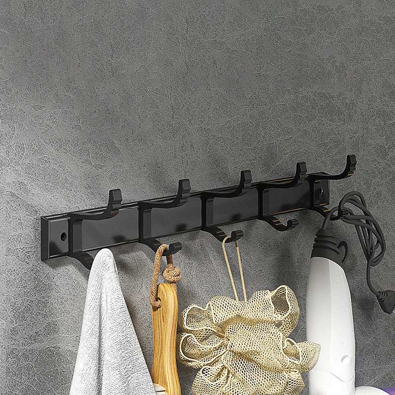 Modern Matte Black Bathroom Accessory Set with Bath Shelf/Robe Hooks/Towel Bar Row Hook (5 Rows) Clearhalo 'Bathroom Hardware Sets' 'Bathroom Hardware' 'Bathroom Remodel & Bathroom Fixtures' 'bathroom_hardware_sets' 'Home Improvement' 'home_improvement' 'home_improvement_bathroom_hardware_sets' 6876725