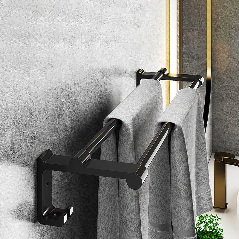 Modern Matte Black Bathroom Accessory Set with Bath Shelf/Robe Hooks/Towel Bar Clearhalo 'Bathroom Hardware Sets' 'Bathroom Hardware' 'Bathroom Remodel & Bathroom Fixtures' 'bathroom_hardware_sets' 'Home Improvement' 'home_improvement' 'home_improvement_bathroom_hardware_sets' 6876729