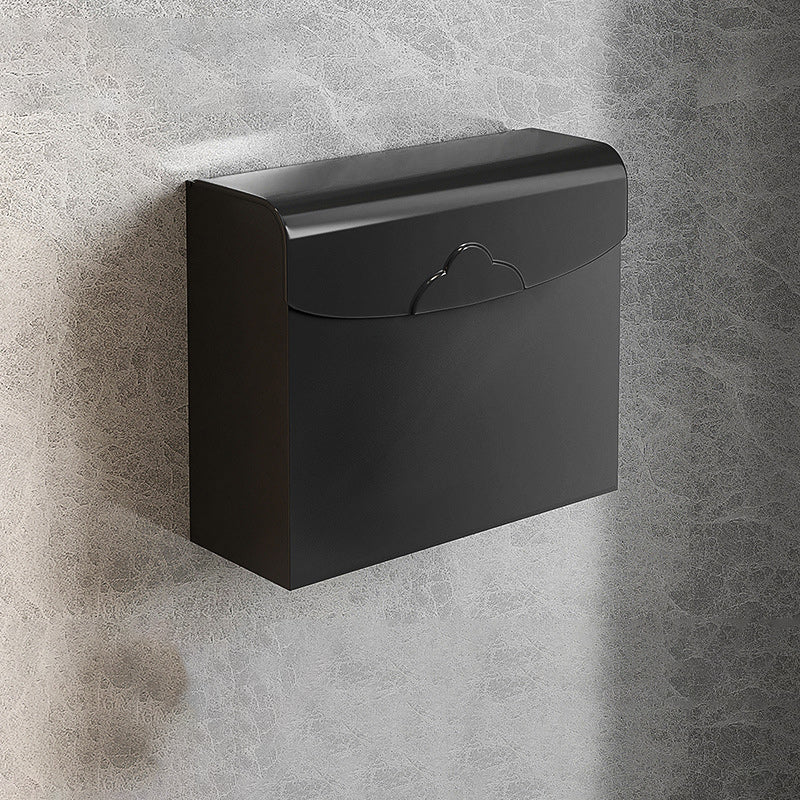 Modern Matte Black Bathroom Accessory Set with Bath Shelf/Robe Hooks/Towel Bar Toilet Paper Holder (9"L ) Clearhalo 'Bathroom Hardware Sets' 'Bathroom Hardware' 'Bathroom Remodel & Bathroom Fixtures' 'bathroom_hardware_sets' 'Home Improvement' 'home_improvement' 'home_improvement_bathroom_hardware_sets' 6876731