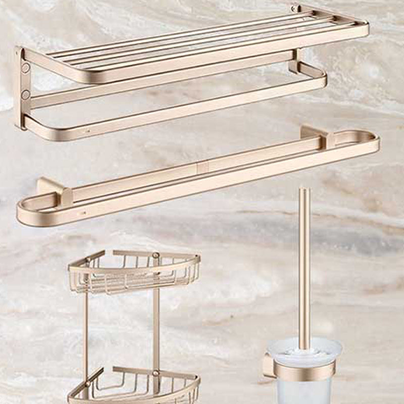 Golden Modern Bathroom Accessory Set Polished Brass Bath Shelf/Towel Bar/Robe Hooks Clearhalo 'Bathroom Hardware Sets' 'Bathroom Hardware' 'Bathroom Remodel & Bathroom Fixtures' 'bathroom_hardware_sets' 'Home Improvement' 'home_improvement' 'home_improvement_bathroom_hardware_sets' 6876736