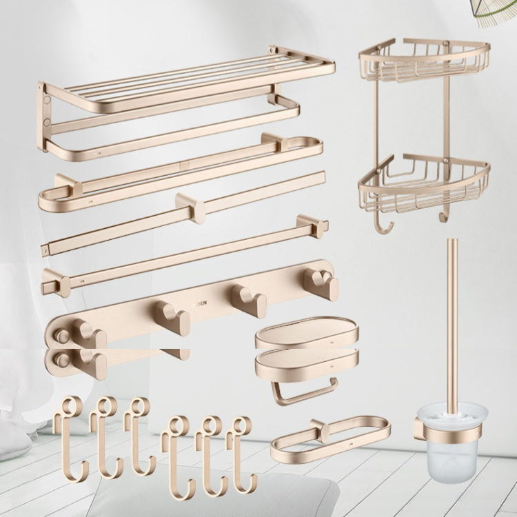 Golden Modern Bathroom Accessory Set Polished Brass Bath Shelf/Towel Bar/Robe Hooks Clearhalo 'Bathroom Hardware Sets' 'Bathroom Hardware' 'Bathroom Remodel & Bathroom Fixtures' 'bathroom_hardware_sets' 'Home Improvement' 'home_improvement' 'home_improvement_bathroom_hardware_sets' 6876743