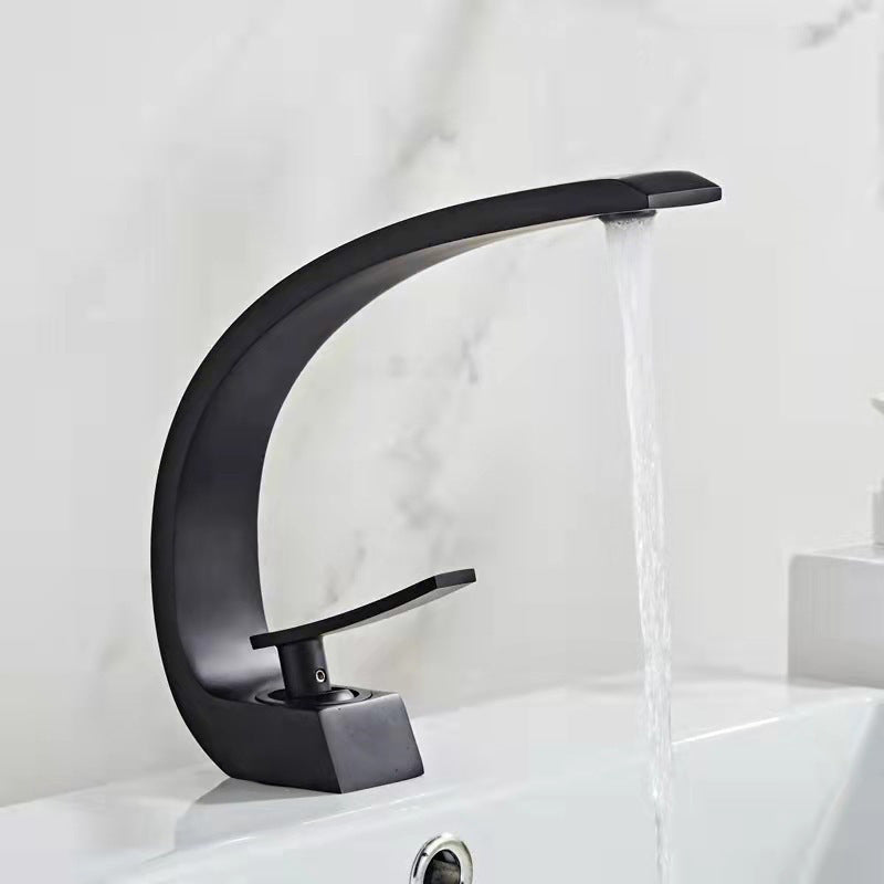 6.7 Inch High Basin Faucet Luxury 1 Hole Vanity Sink Faucet Cubic Bathroom Faucet Black Clearhalo 'Bathroom Remodel & Bathroom Fixtures' 'Bathroom Sink Faucets' 'Bathroom Sinks & Faucet Components' 'bathroom_sink_faucets' 'Home Improvement' 'home_improvement' 'home_improvement_bathroom_sink_faucets' 6881076