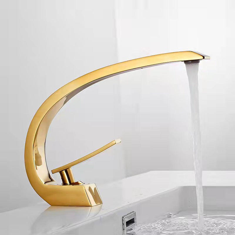 6.7 Inch High Basin Faucet Luxury 1 Hole Vanity Sink Faucet Cubic Bathroom Faucet Gold Clearhalo 'Bathroom Remodel & Bathroom Fixtures' 'Bathroom Sink Faucets' 'Bathroom Sinks & Faucet Components' 'bathroom_sink_faucets' 'Home Improvement' 'home_improvement' 'home_improvement_bathroom_sink_faucets' 6881079