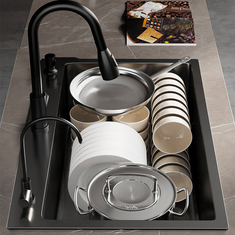 Stainless Steel Kitchen Sink Drop-In Install Kitchen Sink in Black Clearhalo 'Home Improvement' 'home_improvement' 'home_improvement_kitchen_sinks' 'Kitchen Remodel & Kitchen Fixtures' 'Kitchen Sinks & Faucet Components' 'Kitchen Sinks' 'kitchen_sinks' 6881510