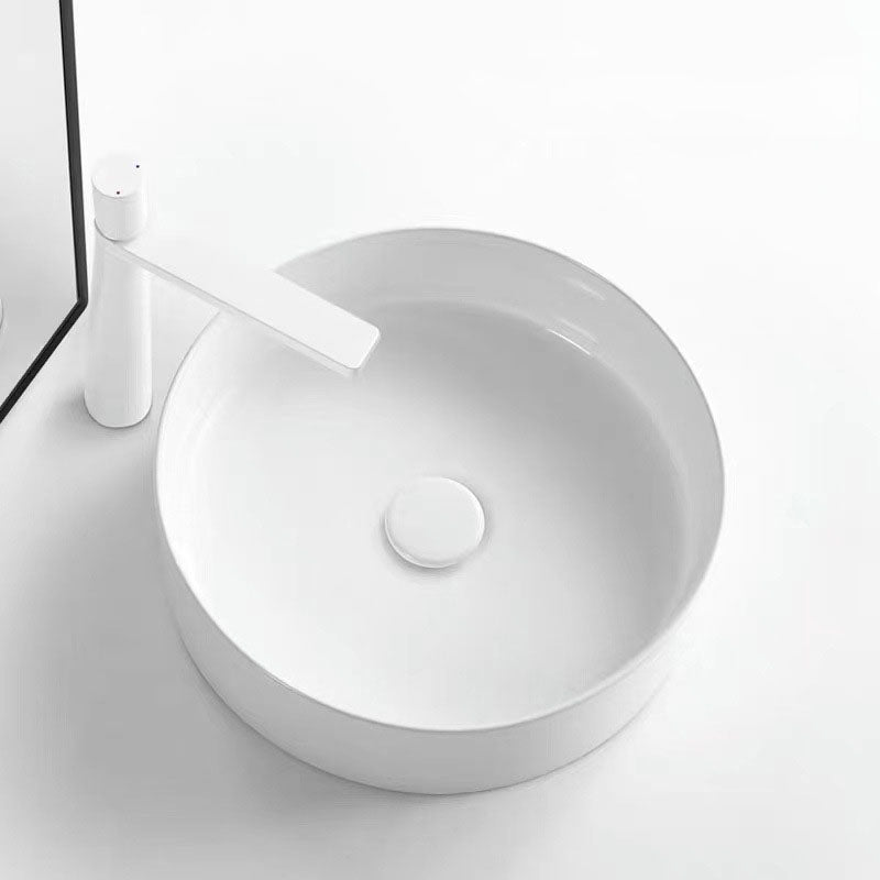 Modern Round Sink Ceramic Metal Undermount Bathroom Sink in White(Not Included Faucet) Clearhalo 'Bathroom Remodel & Bathroom Fixtures' 'Bathroom Sinks & Faucet Components' 'Bathroom Sinks' 'bathroom_sink' 'Home Improvement' 'home_improvement' 'home_improvement_bathroom_sink' 6881631