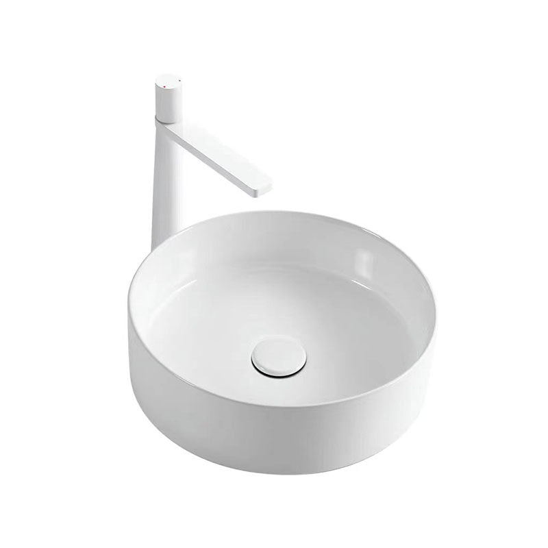 Modern Round Sink Ceramic Metal Undermount Bathroom Sink in White(Not Included Faucet) Clearhalo 'Bathroom Remodel & Bathroom Fixtures' 'Bathroom Sinks & Faucet Components' 'Bathroom Sinks' 'bathroom_sink' 'Home Improvement' 'home_improvement' 'home_improvement_bathroom_sink' 6881636