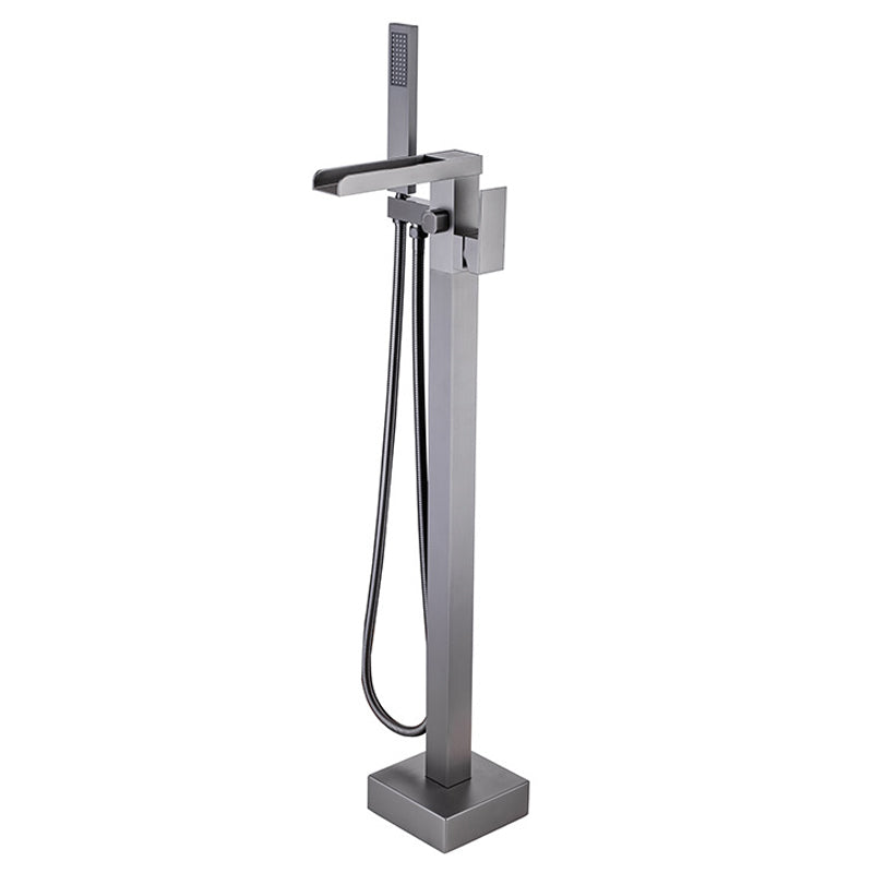 Floor Mounted Metal Freestanding Tub Filler One Handle Freestanding Bathtub Faucet Gun Grey Hand Shower Included Ground Clearhalo 'Bathroom Remodel & Bathroom Fixtures' 'Bathtub Faucets' 'bathtub_faucets' 'Home Improvement' 'home_improvement' 'home_improvement_bathtub_faucets' 6881824