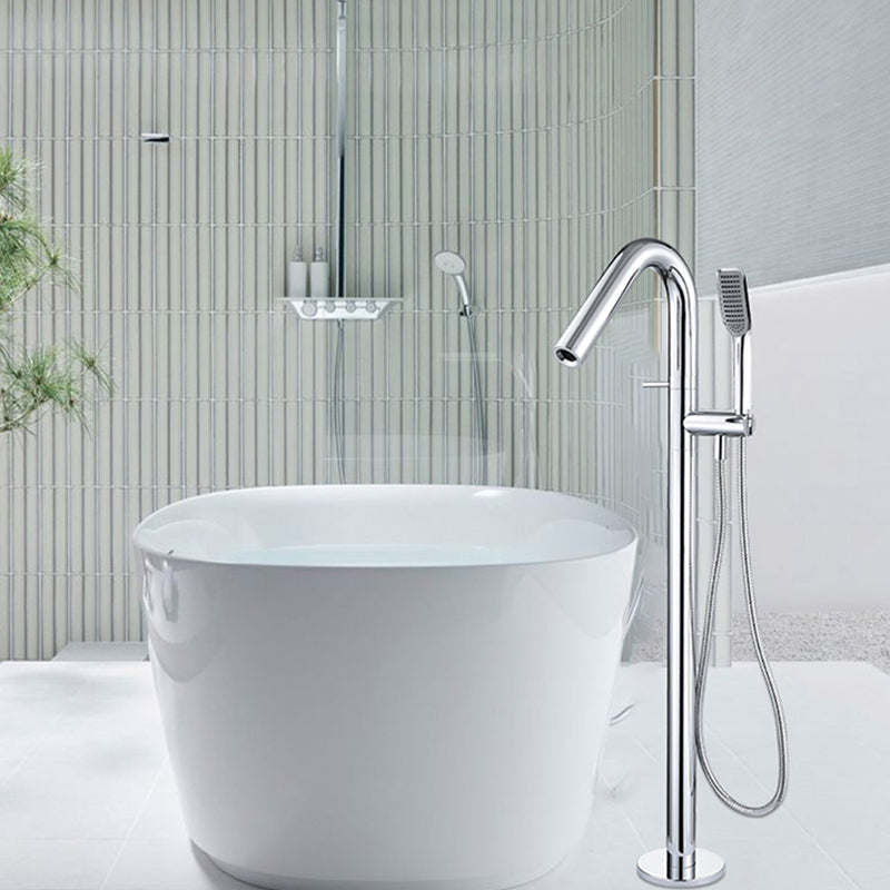 Floor Standing Faucet Bathroom Handheld Shower Head Bathtub Faucet Silver Wall Clearhalo 'Bathroom Remodel & Bathroom Fixtures' 'Bathtub Faucets' 'bathtub_faucets' 'Home Improvement' 'home_improvement' 'home_improvement_bathtub_faucets' 6881929