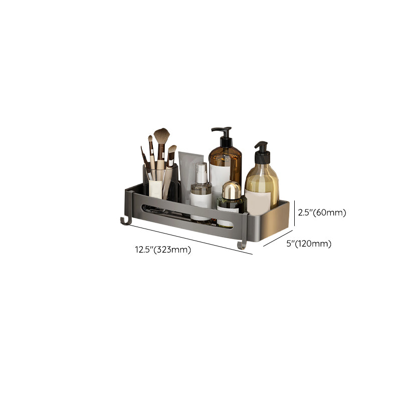 Gray Contemporary Bathroom Accessory Set Bath Shelf/Towel Bar & Robe Hooks Included Clearhalo 'Bathroom Hardware Sets' 'Bathroom Hardware' 'Bathroom Remodel & Bathroom Fixtures' 'bathroom_hardware_sets' 'Home Improvement' 'home_improvement' 'home_improvement_bathroom_hardware_sets' 6882122