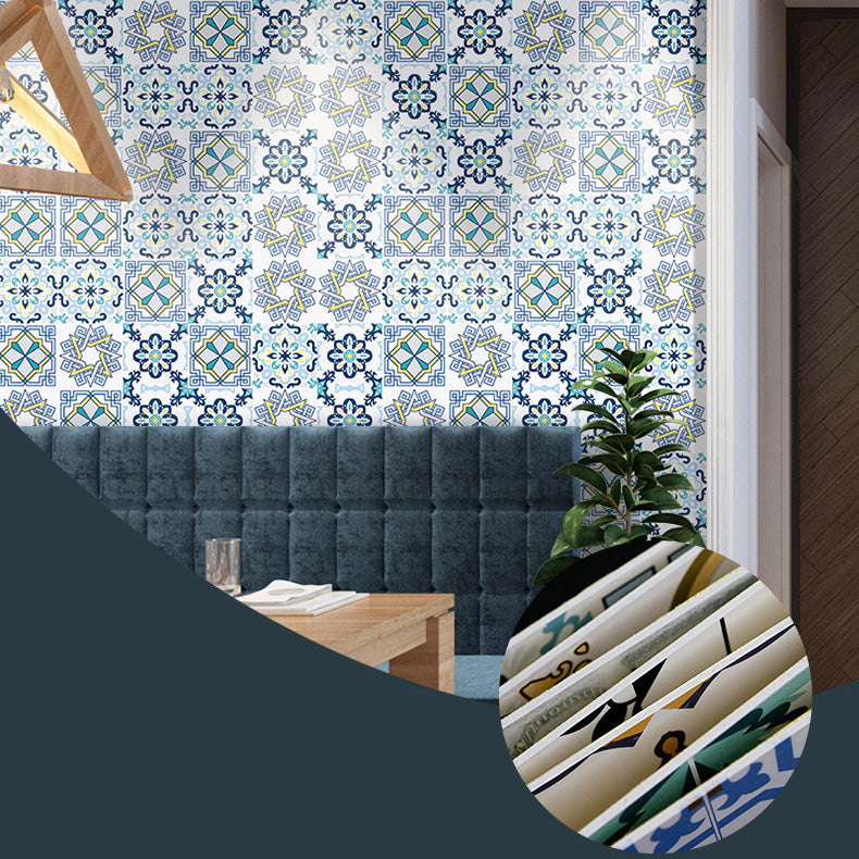 Mosaic Tile Wallpaper Contemporary Plastic Wallpaper with Square Shape Light Blue-Yellow 20-Piece Set Clearhalo 'Flooring 'Home Improvement' 'home_improvement' 'home_improvement_peel_stick_blacksplash' 'Peel & Stick Backsplash Tile' 'peel_stick_blacksplash' 'Walls & Ceilings' Walls and Ceiling' 6887894