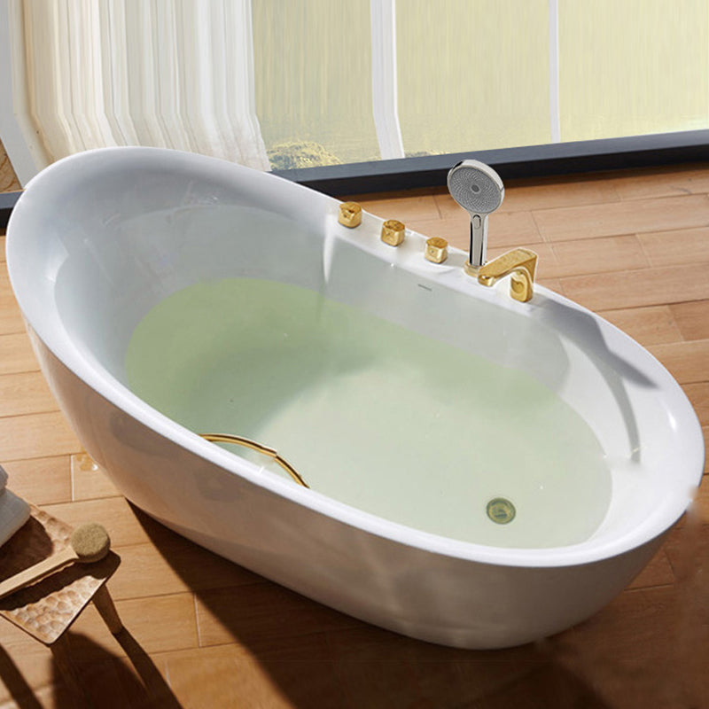 Freestanding Oval White Bath Soaking Handles Included Bathtub 63"L x 31"W x 28"H Tub with Gold 5-Piece Set Clearhalo 'Bathroom Remodel & Bathroom Fixtures' 'Bathtubs' 'Home Improvement' 'home_improvement' 'home_improvement_bathtubs' 'Showers & Bathtubs' 6889879