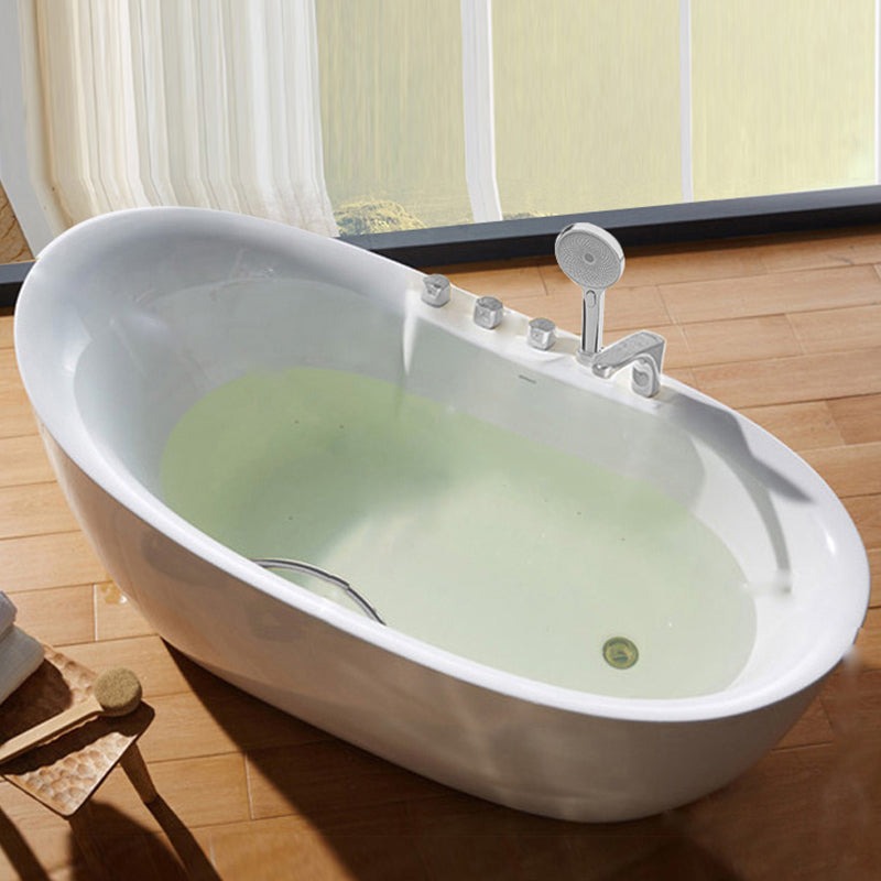 Freestanding Oval White Bath Soaking Handles Included Bathtub 63"L x 31"W x 28"H Tub with Silver 5-Piece Set Clearhalo 'Bathroom Remodel & Bathroom Fixtures' 'Bathtubs' 'Home Improvement' 'home_improvement' 'home_improvement_bathtubs' 'Showers & Bathtubs' 6889881