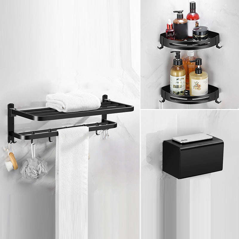 Silver/Black Bathroom Hardware Set Modern Bathroom Accessories Hardware Set Black 4-Piece Set (Toilet Paper Holder) Clearhalo 'Bathroom Hardware Sets' 'Bathroom Hardware' 'Bathroom Remodel & Bathroom Fixtures' 'bathroom_hardware_sets' 'Home Improvement' 'home_improvement' 'home_improvement_bathroom_hardware_sets' 6893077