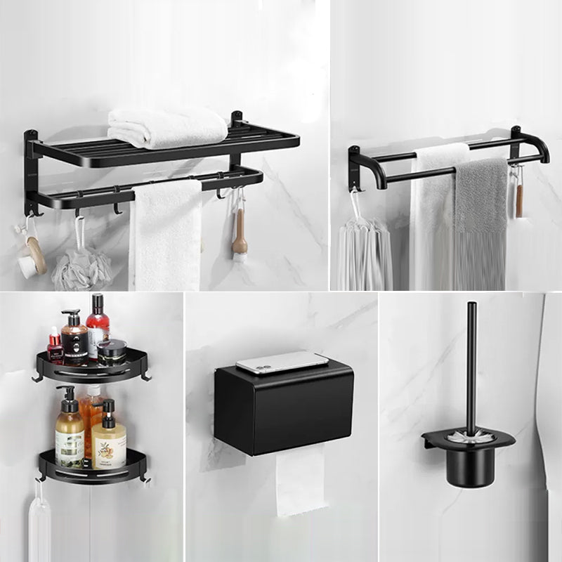 Silver/Black Bathroom Hardware Set Modern Bathroom Accessories Hardware Set Black 6-Piece Set (Tower Hanger) Clearhalo 'Bathroom Hardware Sets' 'Bathroom Hardware' 'Bathroom Remodel & Bathroom Fixtures' 'bathroom_hardware_sets' 'Home Improvement' 'home_improvement' 'home_improvement_bathroom_hardware_sets' 6893078