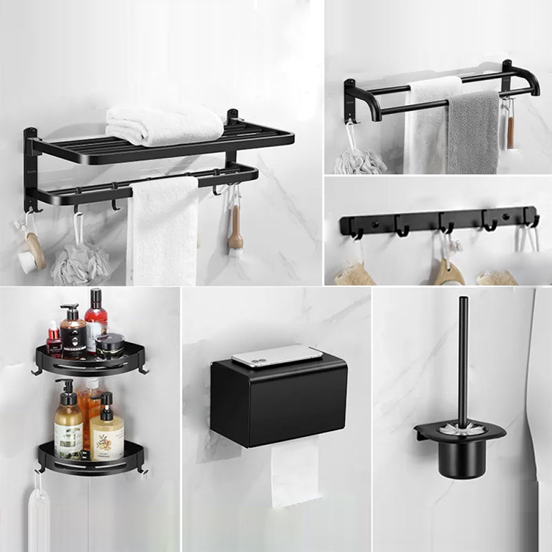 Silver/Black Bathroom Hardware Set Modern Bathroom Accessories Hardware Set Black 7-Piece Set Clearhalo 'Bathroom Hardware Sets' 'Bathroom Hardware' 'Bathroom Remodel & Bathroom Fixtures' 'bathroom_hardware_sets' 'Home Improvement' 'home_improvement' 'home_improvement_bathroom_hardware_sets' 6893081