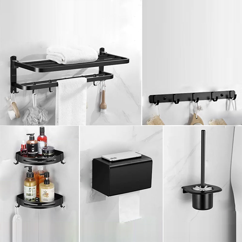 Silver/Black Bathroom Hardware Set Modern Bathroom Accessories Hardware Set Black 6-Piece Set (Row Hook) Clearhalo 'Bathroom Hardware Sets' 'Bathroom Hardware' 'Bathroom Remodel & Bathroom Fixtures' 'bathroom_hardware_sets' 'Home Improvement' 'home_improvement' 'home_improvement_bathroom_hardware_sets' 6893083