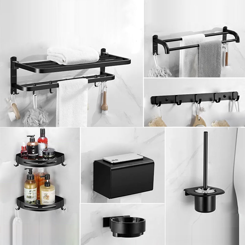 Silver/Black Bathroom Hardware Set Modern Bathroom Accessories Hardware Set Black 8-Piece Set Clearhalo 'Bathroom Hardware Sets' 'Bathroom Hardware' 'Bathroom Remodel & Bathroom Fixtures' 'bathroom_hardware_sets' 'Home Improvement' 'home_improvement' 'home_improvement_bathroom_hardware_sets' 6893085