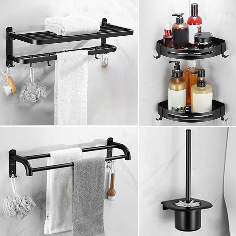 Silver/Black Bathroom Hardware Set Modern Bathroom Accessories Hardware Set Black 5-Piece Set (Towel Bar) Clearhalo 'Bathroom Hardware Sets' 'Bathroom Hardware' 'Bathroom Remodel & Bathroom Fixtures' 'bathroom_hardware_sets' 'Home Improvement' 'home_improvement' 'home_improvement_bathroom_hardware_sets' 6893090