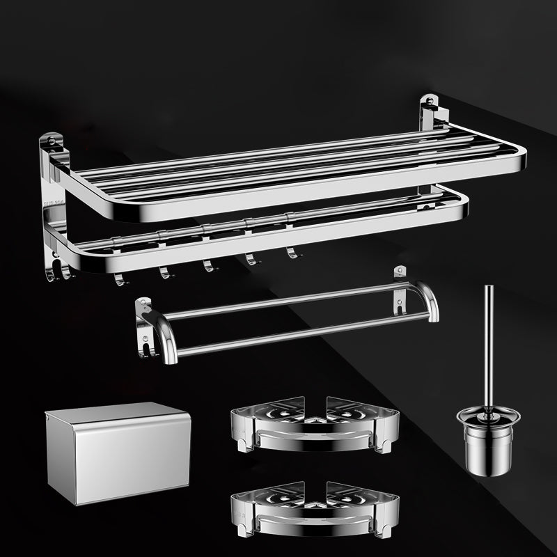 Silver/Black Bathroom Hardware Set Modern Bathroom Accessories Hardware Set Silver 6-Piece Set Clearhalo 'Bathroom Hardware Sets' 'Bathroom Hardware' 'Bathroom Remodel & Bathroom Fixtures' 'bathroom_hardware_sets' 'Home Improvement' 'home_improvement' 'home_improvement_bathroom_hardware_sets' 6893097